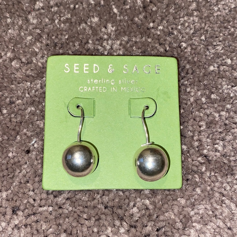 Seed & Sage Sterling Silver Ball Drop Earrings Made in Mexico Minimalist NWT